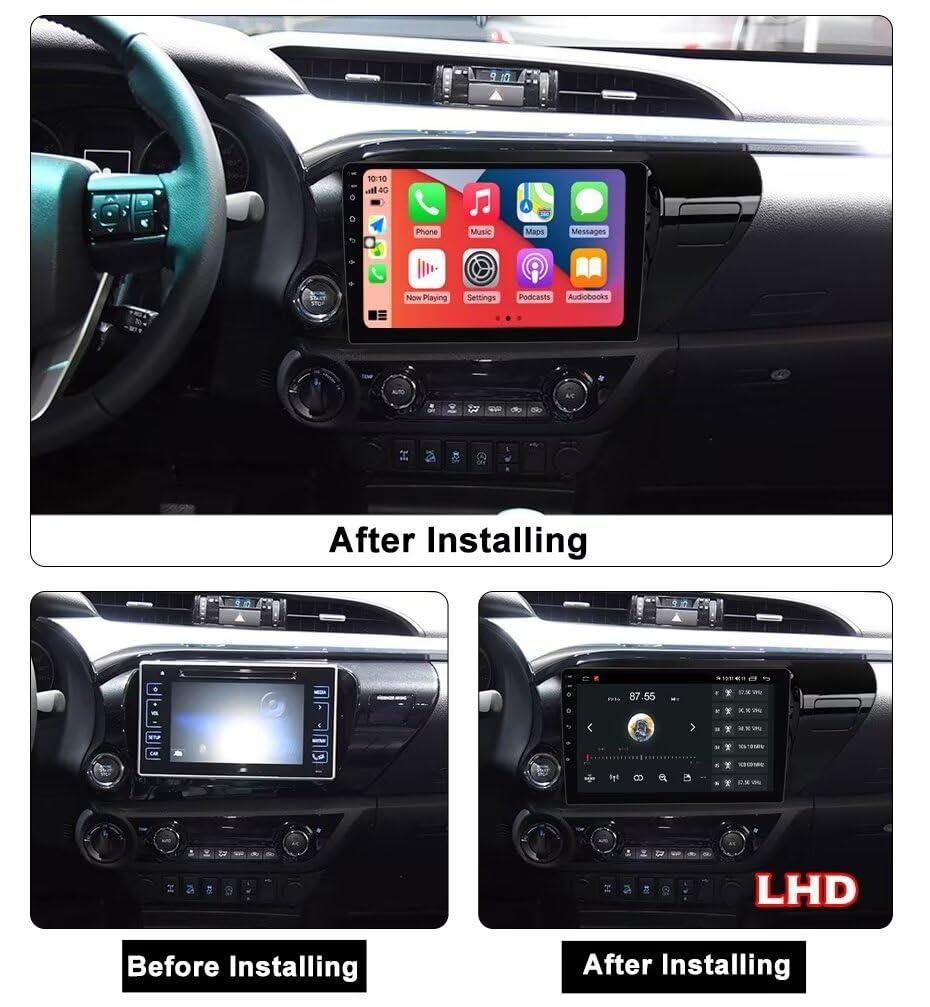 Biorunn Android 13 Car Radio Stereo for Toyota Hilux 2015-2020 LHD, Biorunn 10.1 Inch Octa Core GPS Navi Wireless Wired Car-Play Android Auto Head Unit IPS FM AM RDS DSP, 6GB RAM 128GB ROM