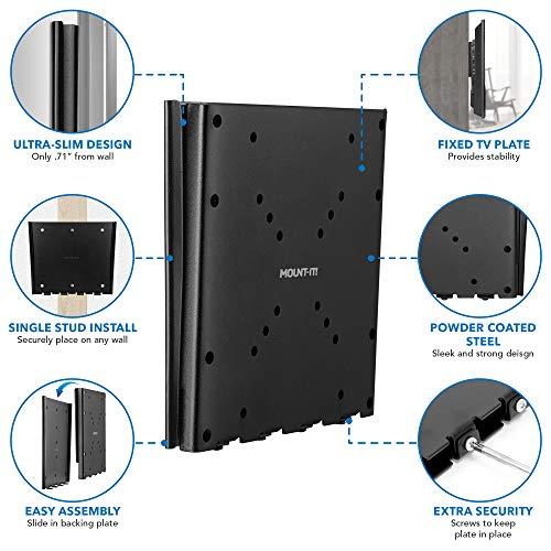 Mount-It! MOUNT-IT! Low-Profile Fixed TV Wall Mount With Removable Plate | Flush Wall Mounting Bracket Fits 23\" - 42\" Screens Up To VESA 200x200 mm, 66lbs Capacity, Black