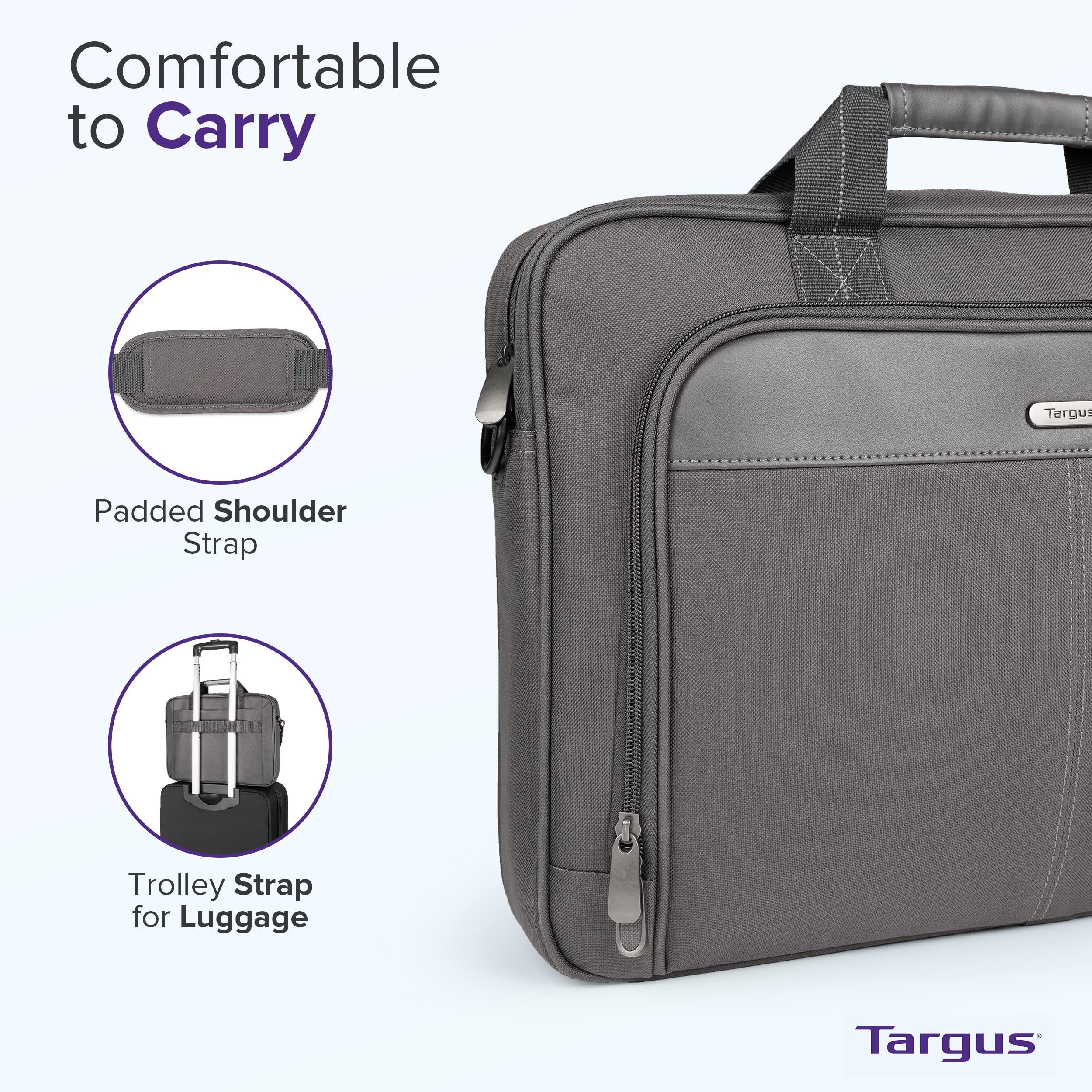 Targus Targus 15-16 Inch Classic Slim Laptop Bag, Gray - Ergonomic Briefcase and Messenger Bag - Spacious Foam Padded Laptop Bag for 16" Laptops and Under (TCT027US)