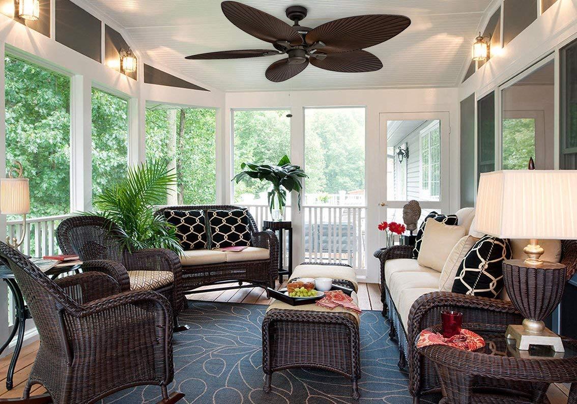 Honeywell Ceiling Fans Honeywell Ceiling Fans Palm Island, 52 Inch Tropical Indoor Outdoor Ceiling Fan with No Light, Pull Chain, Three Mounting Options, 5 Palm Leaf Blades, Wet-Rated - 50207-01 (Bronze)