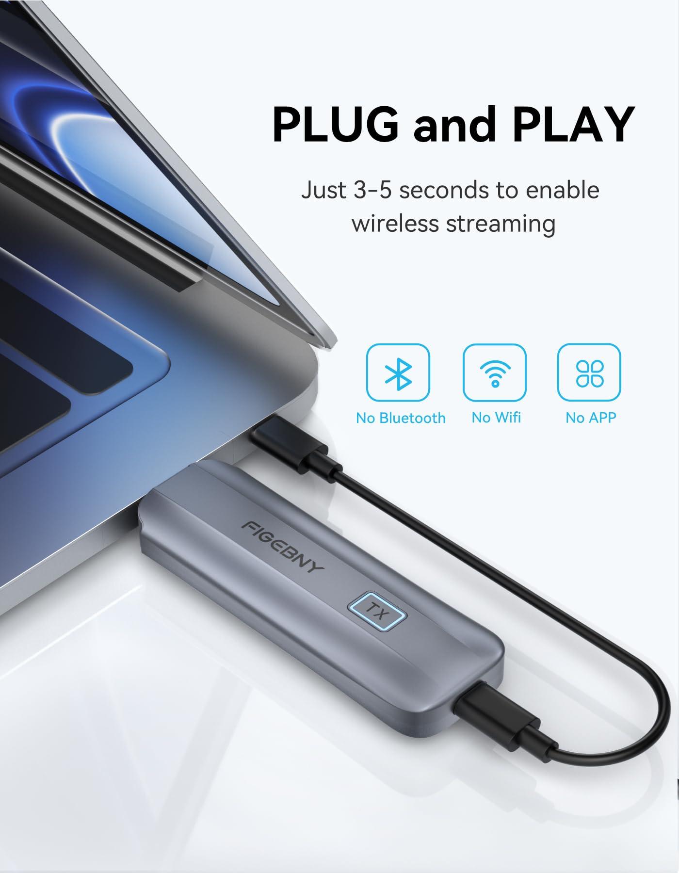 FIGEBNY Wireless HDMI Transmitter and Receiver 4K, FIGEBNY Wireless HDMI Extender Sender Kit 2.4G/5G for Streaming Video Audio to Monitor for TV Box/PC/Laptop/HDTV/Projector Camera Portable Gray