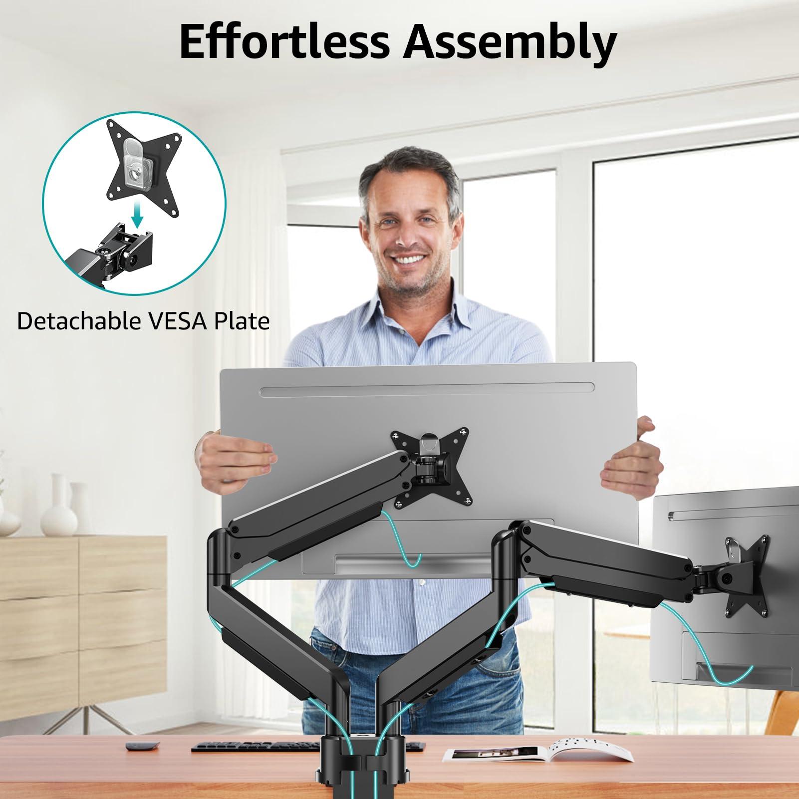 MOUNT PRO MOUNT PRO Dual Monitor Stand Fits Max 42 Inch Computer Screen, Heavy Duty Premium Monitor Mount for 2 Monitors, Each Arm Holds up to 33lbs, Ultrawide 2 Monitor Desk Mount, VESA Mount 75x75mm/100x100mm