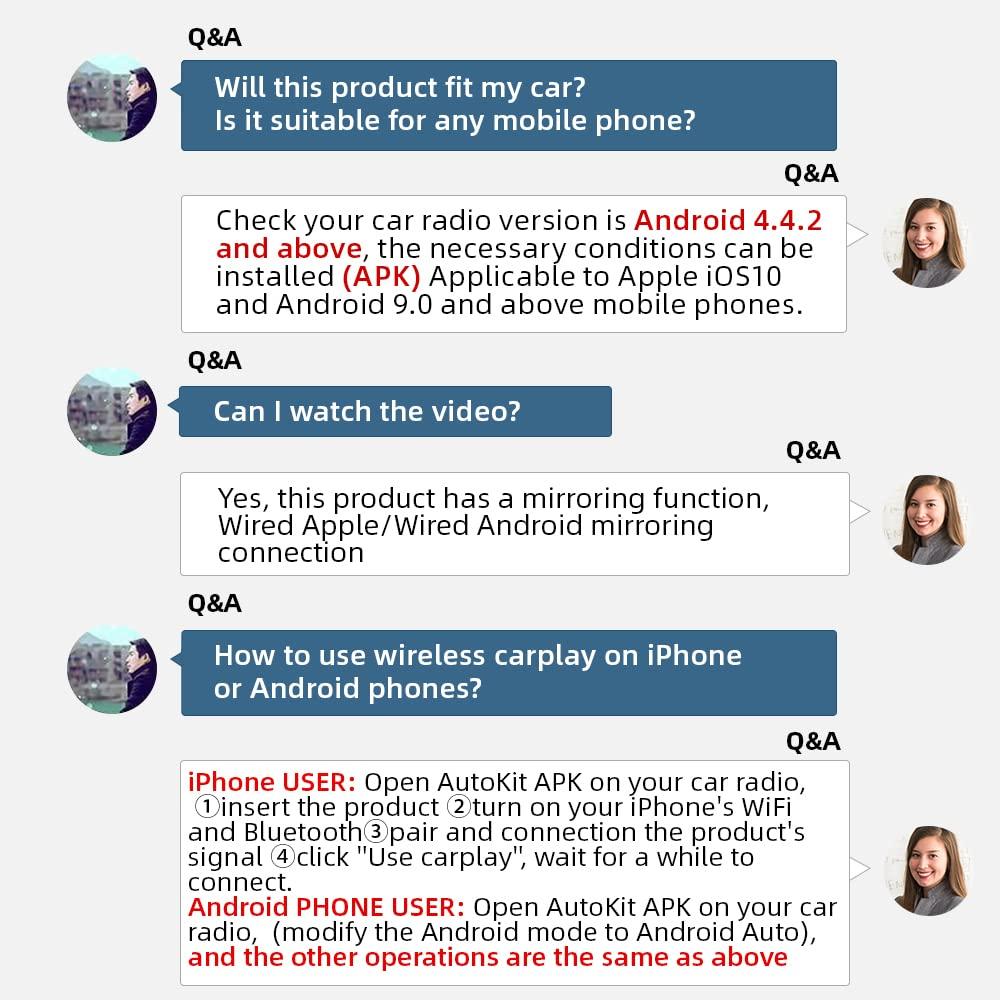 Carlinkit CarlinKit Wireless CarPlay USB Adapter Only Compatible with Android car radios. only for Android Version 4.4.2 or Above. APK Must be Successfully Installed Before use. Model:CPC200-CCPA