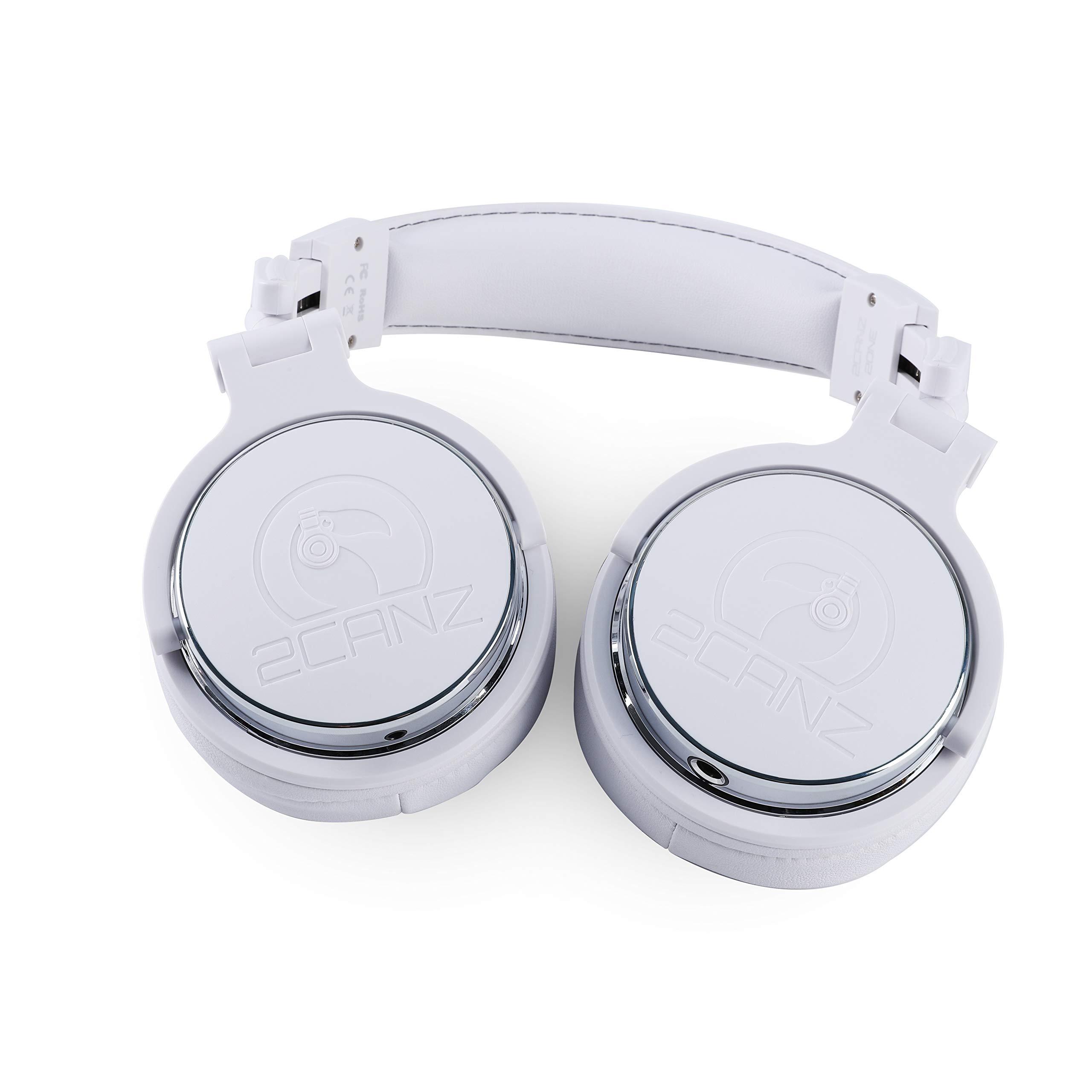 2CANZ 2CANZ Pro Matte White Over-Ear Professional Wired DJ Headphones - Closed Back, Plush Ear Cushions, Adjustable Earpads, Foldable, and Joint Listening