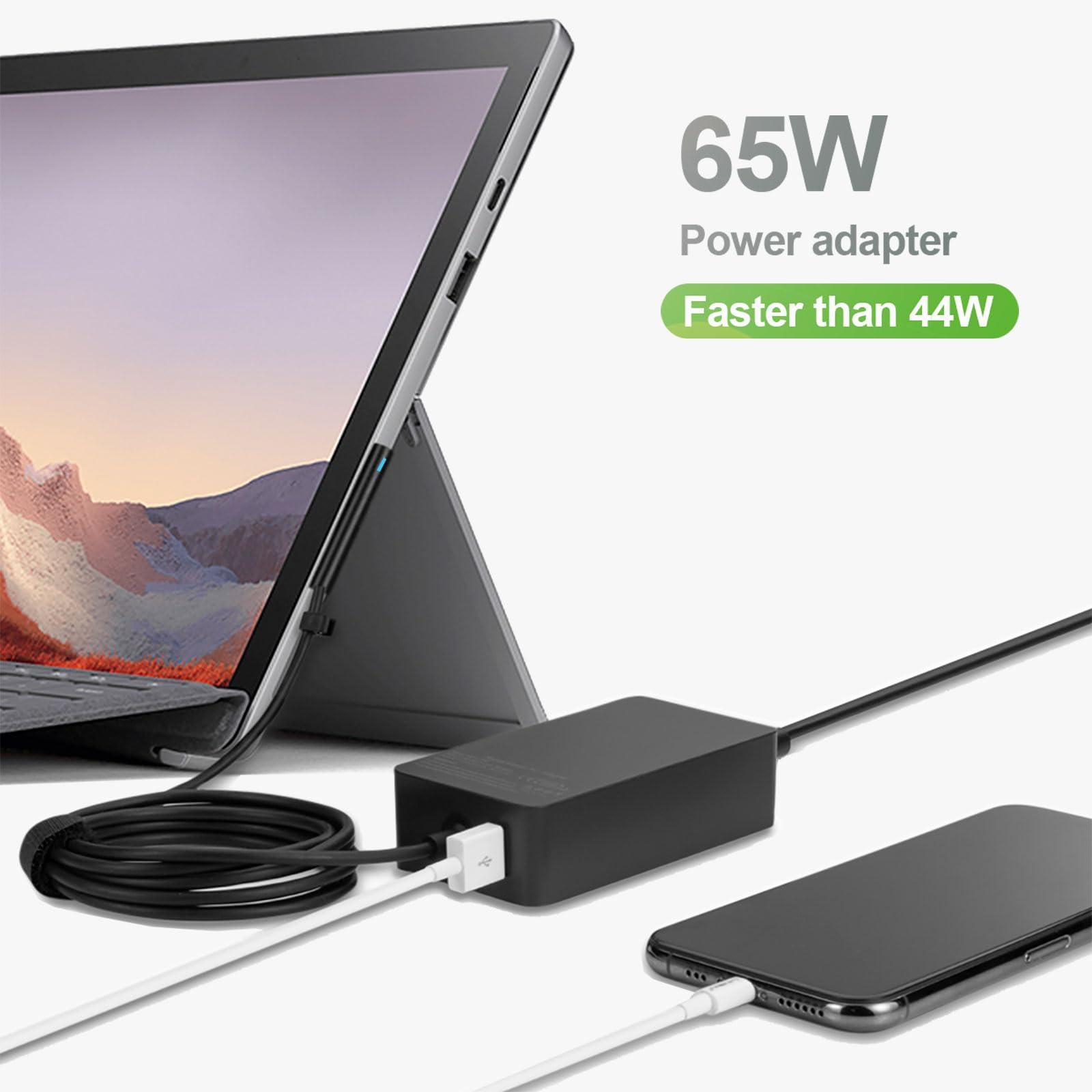 Ptioatns 65W Surface Pro Laptop Charger AC Adapter for Microsoft Surface Pro 3, 4, 5, 6, 7, 8, 9, 10, X, Surface Book 3, 2, 1, Windows Surface Laptop 6, 5, 4, 3, 2, 1, Surface Go Tablet, with 6.2ft Power Cord