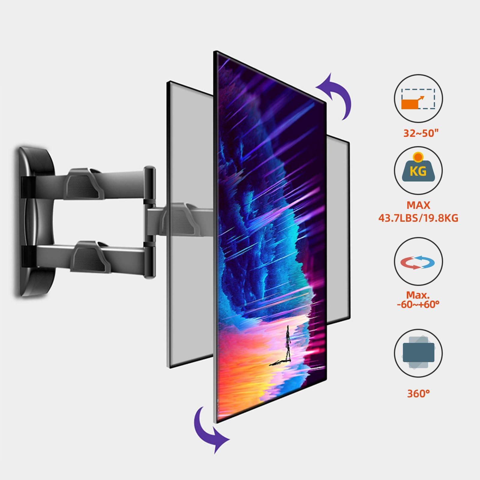 HILLPORT HILLPORT Vertical and Horizontal TV Wall Mount Swivel Tilt Rotate Arm Fits Most 32-50 inch LED LCD Flat Curved Screen, Full Motion 90 Degree Bracket, Max VESA 400x400mm Up to 44lbs DY3255