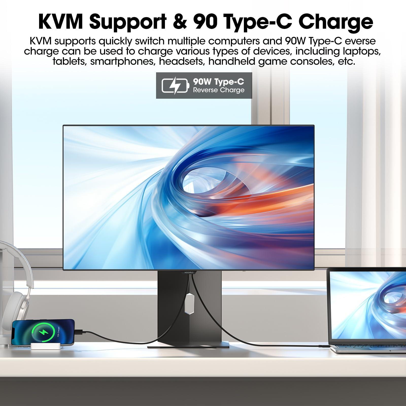 KOORUI KOORUI 27 inch OLED Gaming Monitor, 1440P 240Hz Computer Monitor, 0.03ms, AdaptiveSync Compatible, 90W Type-C Charge, DCI-P3, Slim Screen, HDMI 2.0, DisplayPort 1.4, USB-C 3.1, VESA, Black, 27E8QK