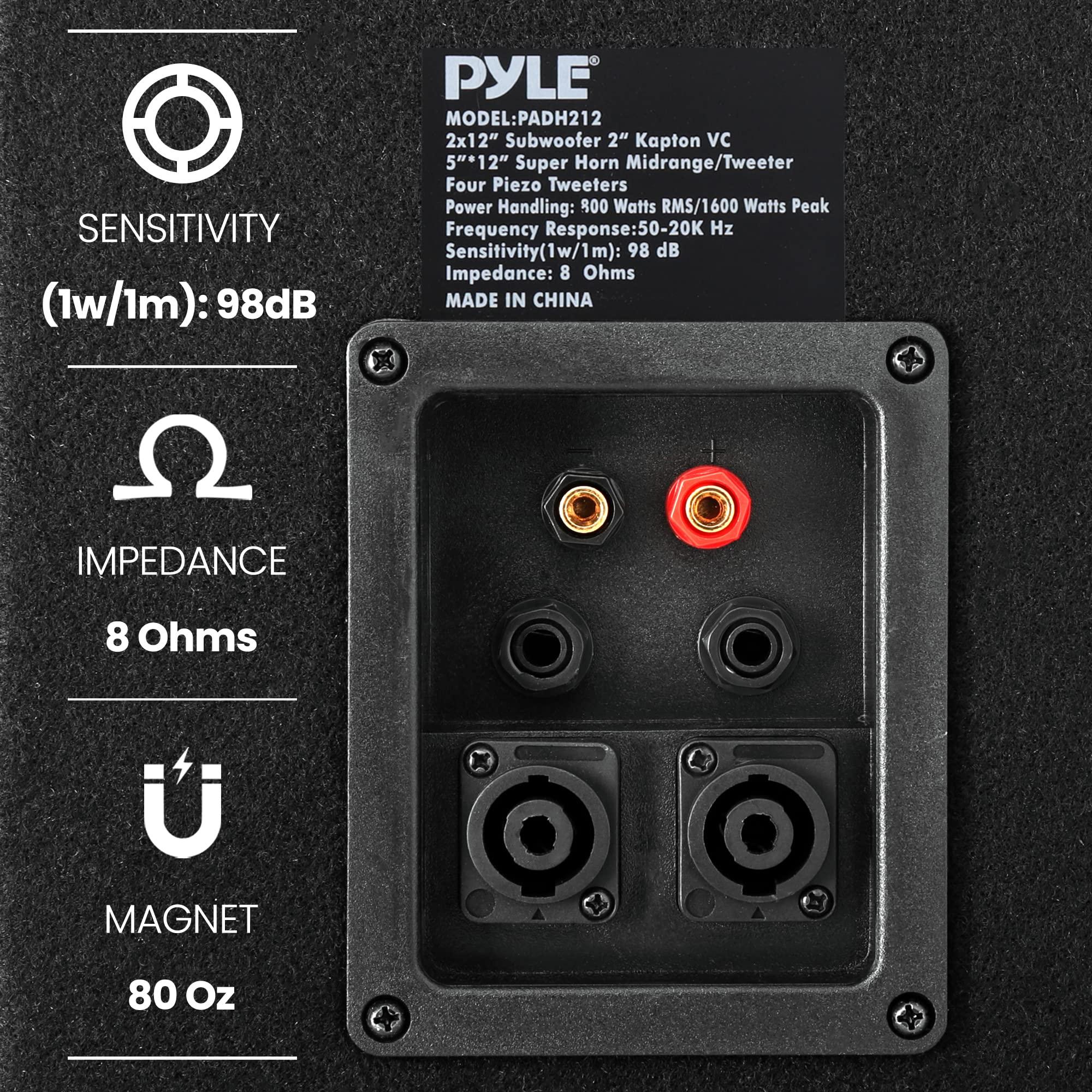Pyle Pyle Portable Cabinet PA Speaker System - 1600 Watt Outdoor Stereo Sound Speakers w/ Dual 12\" Woofers, 3.4\" Piezo Tweeters, 5\"x12\" Super Horn Midrange, Crossover Network