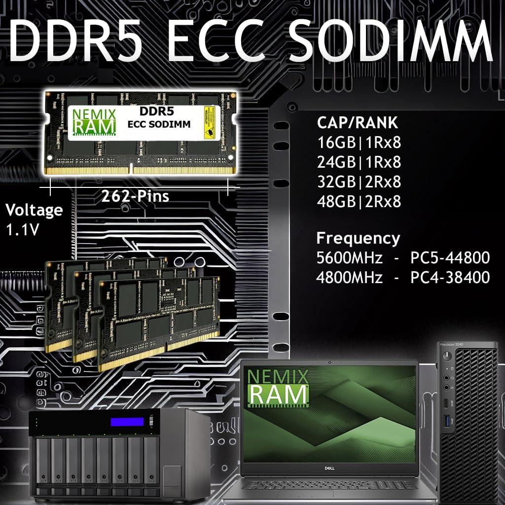 NEMIX RAM NEMIX RAM 32GB (1X32GB) DDR5 4800MHZ PC5-38400 2Rx8 1.1V CL40 262-PIN ECC Unbuffered SODIMM Memory Compatible with Dell Precision 3460 Small Form Factor