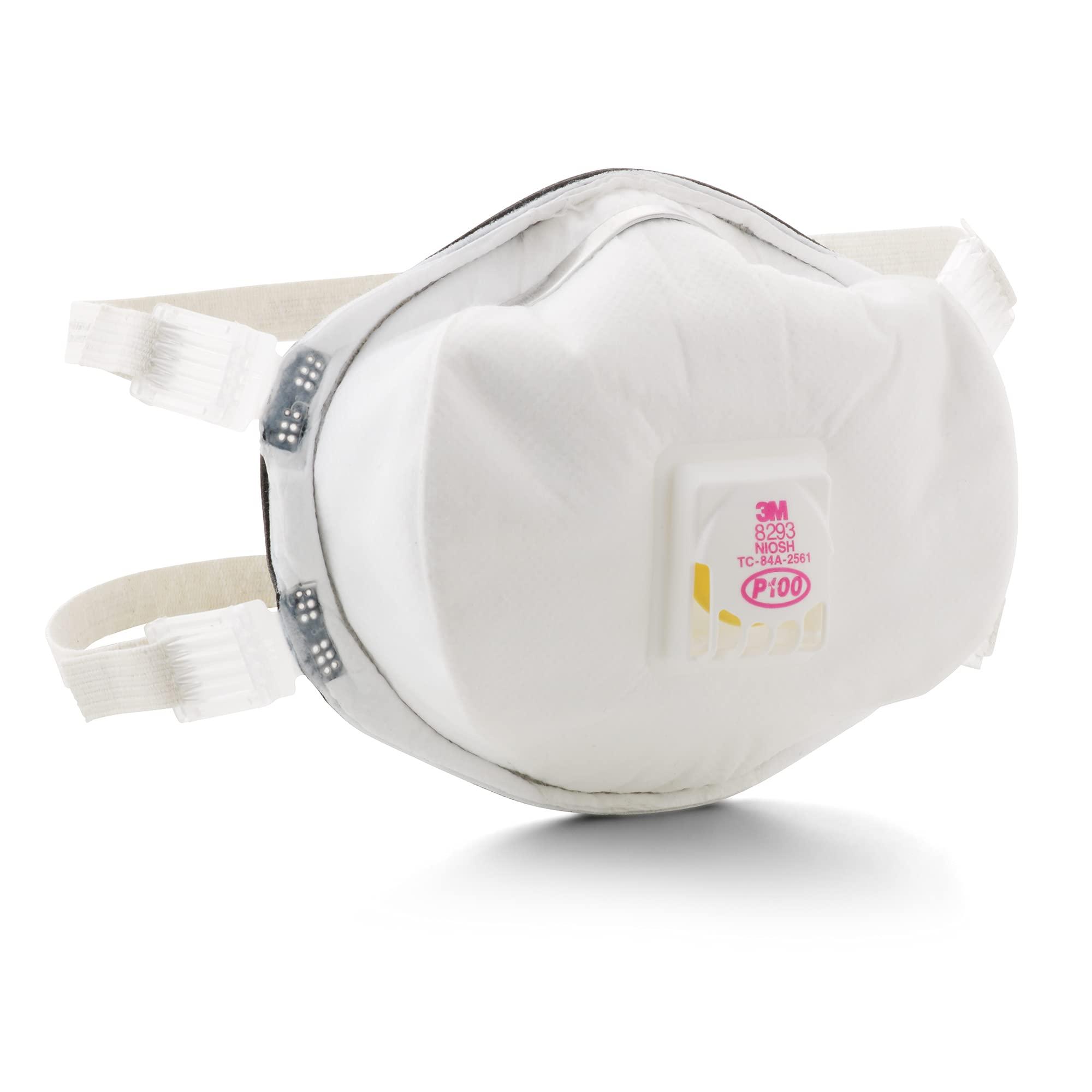 3M 3M Disposable Particulate Cup Respirator 8293 P100 with Cool Flow Exhalation Valve, NIOSH APPROVED, Adjustable Buckle Straps and Noseclip, Face Seal, Individually Packaged