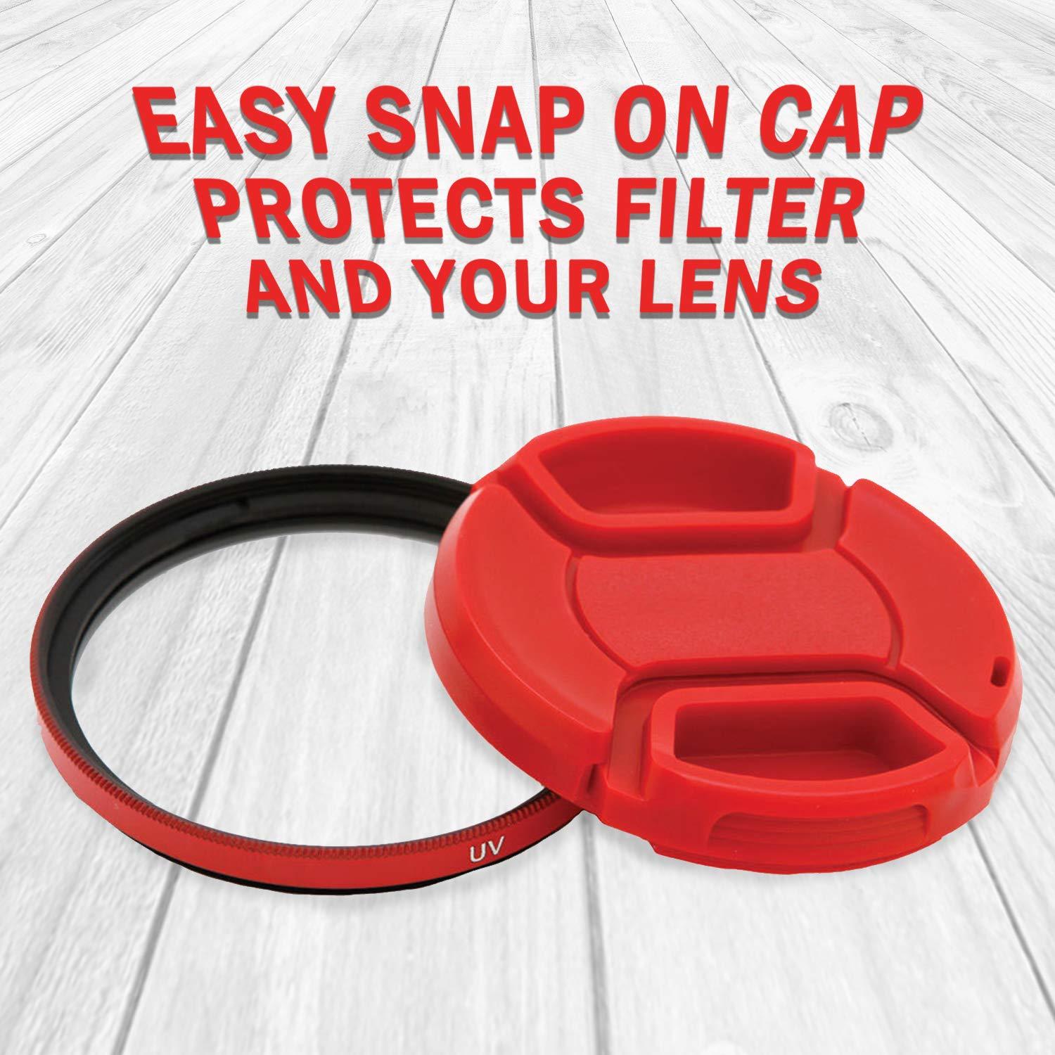 Deco Gear Deco Gear 49mm UV Filter and Snap-on Protective Cap - Red Color Combination to Give Your Camera A Custom Look
