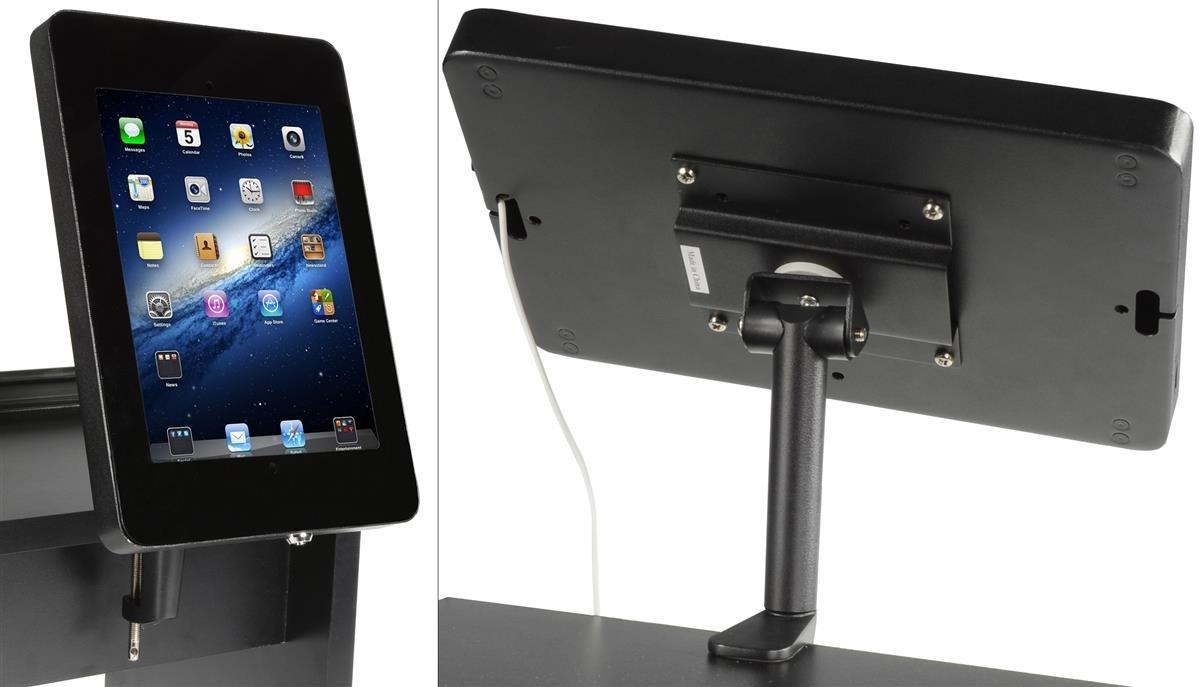 Displays2go Displays2go Tradeshow Counter with iPad Stand, Steel, Laminated MDF, Aluminum Silver w/Black Hook & Loop Fabric (CTRVIPDCBK)