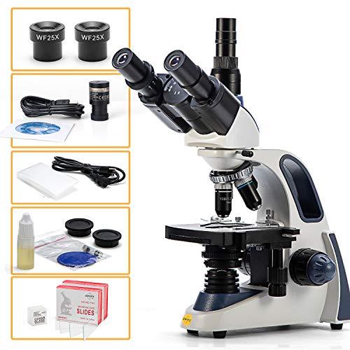 SWIFT Swift SW380T Compound Trinocular Microscope,40X-2500X Magnification,Two-Layer Mechanical Stage,5.0 MP Camera and Software Windows/Mac Compatible and 100 PCS Blank Slides