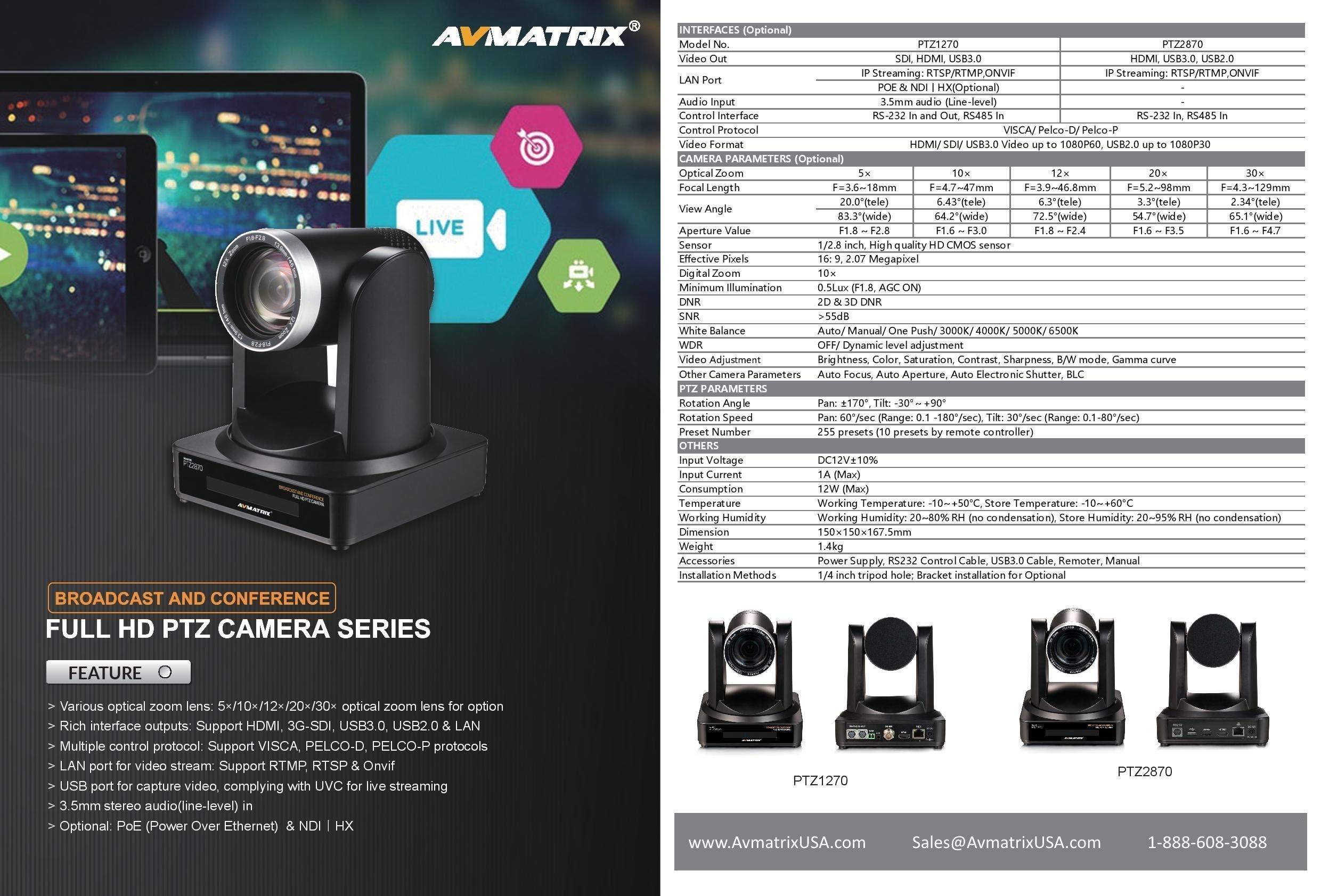 LILLIPUT LILLIPUT AVMatrix PTZ1271-30X-POE Full HD PTZ Conference Camera with 1080p / 2MP - PoE Supported - 30x Optical Zoom