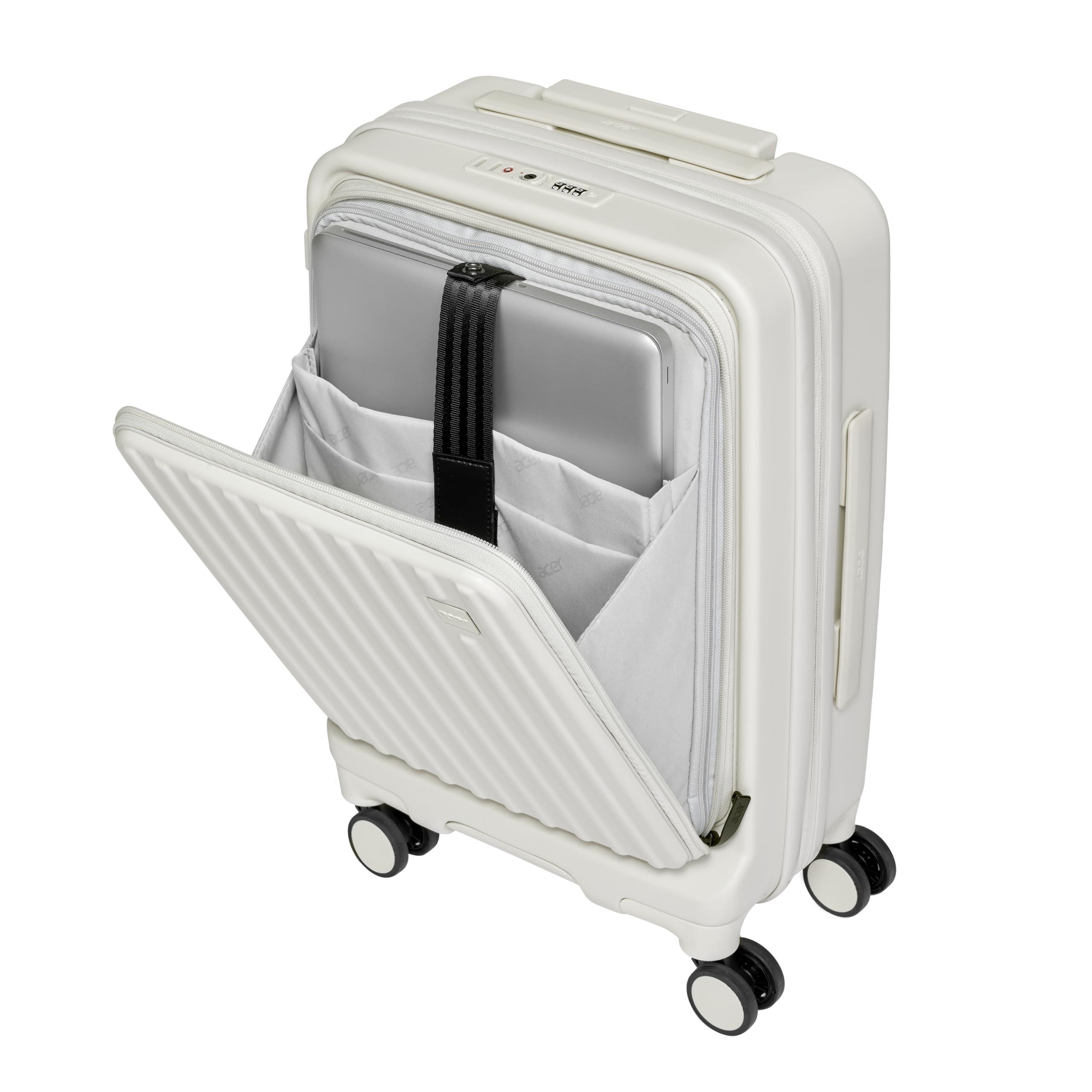 acer Acer Hardside Expandable Luggage Laptop Bag with Spinner Wheels, White