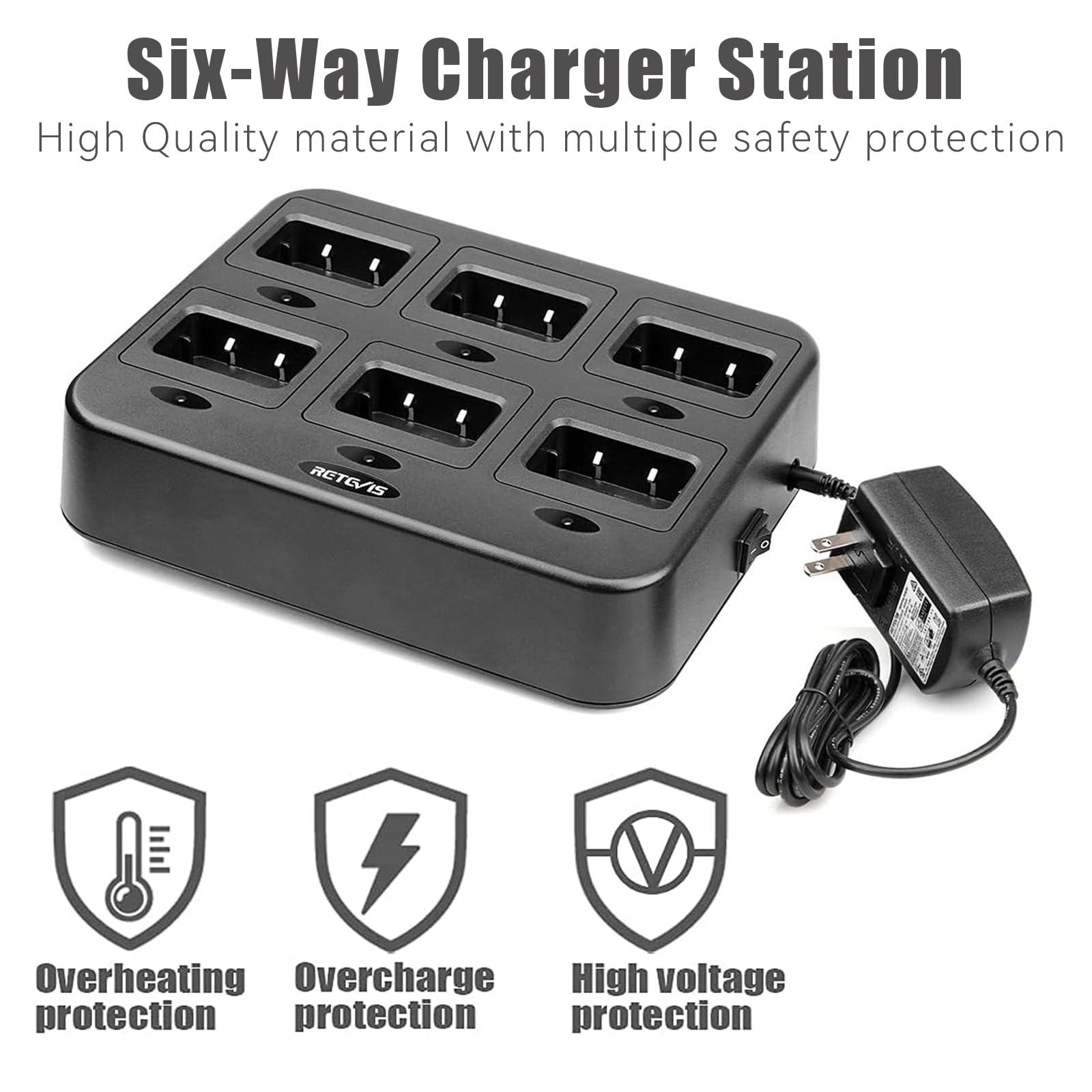 Retevis Retevis RT27 Walkie Talkies(6 Pack) Bundle with Six Way Charger(2 Pack), Heavy Duty Two Way Radios for Adults, VOX Hands Free, Local Alarm, Rugged 2 Way Radio with Six-Way Charger