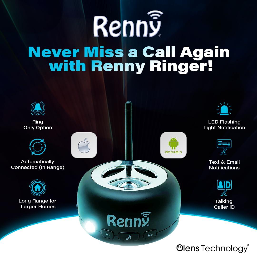 RENNY Renny - The Loud Cell Phone Ringer, Amplifier & Flasher for The Hearing Impaired (117dB) | Auto-Connects Wirelessly via Bluetooth | External Ringtones | Text/Email Notifications | Talking Caller ID