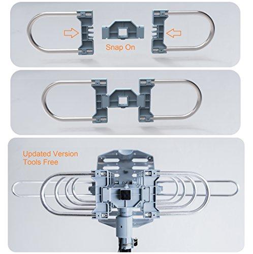 McDuory McDuory Outdoor 150 Miles Digital TV Antenna 360 Degree Rotation Amplified HDTV Antenna -Support 2 TVs-UHF/VHF/1080P/4K - Infrared Remote - 40 feet RG6 Cable and Mounting Pole Included