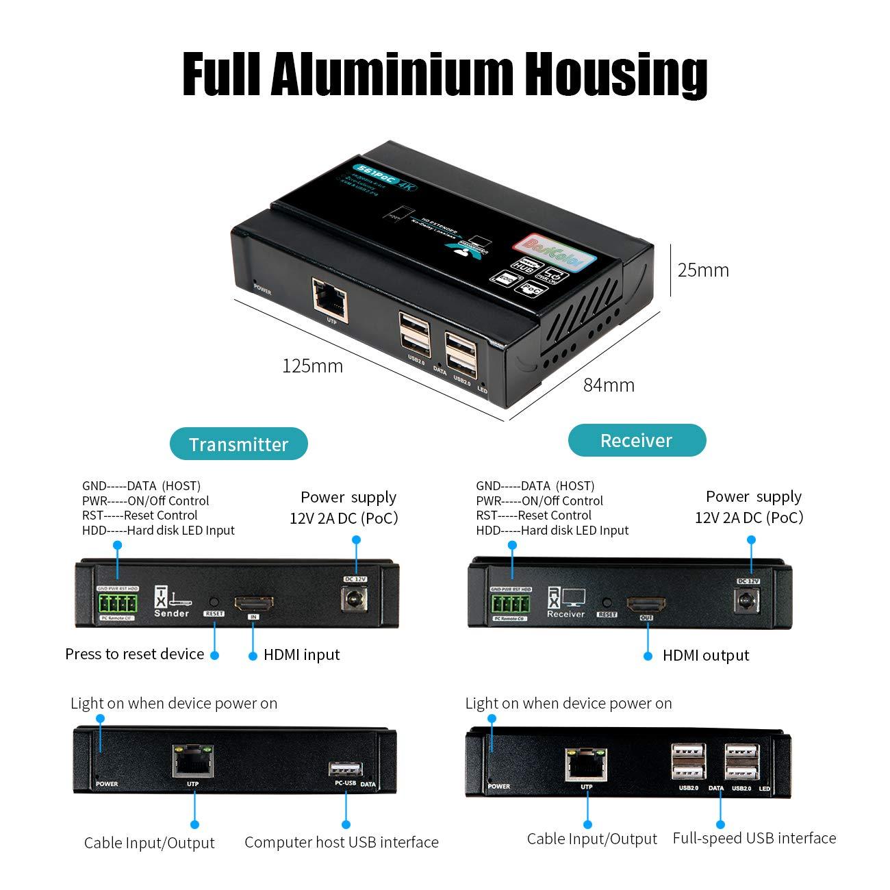 Basicolor Basicolor HDMI KVM USB Extender, 4K@60Hz Ethernet Extender Over Cat5 Cat6 Up to 196Ft(60m), Video Transmit Lossless and Near Zero Latency, Plug&Play HDMI to Rj45, 4xUSB2.0