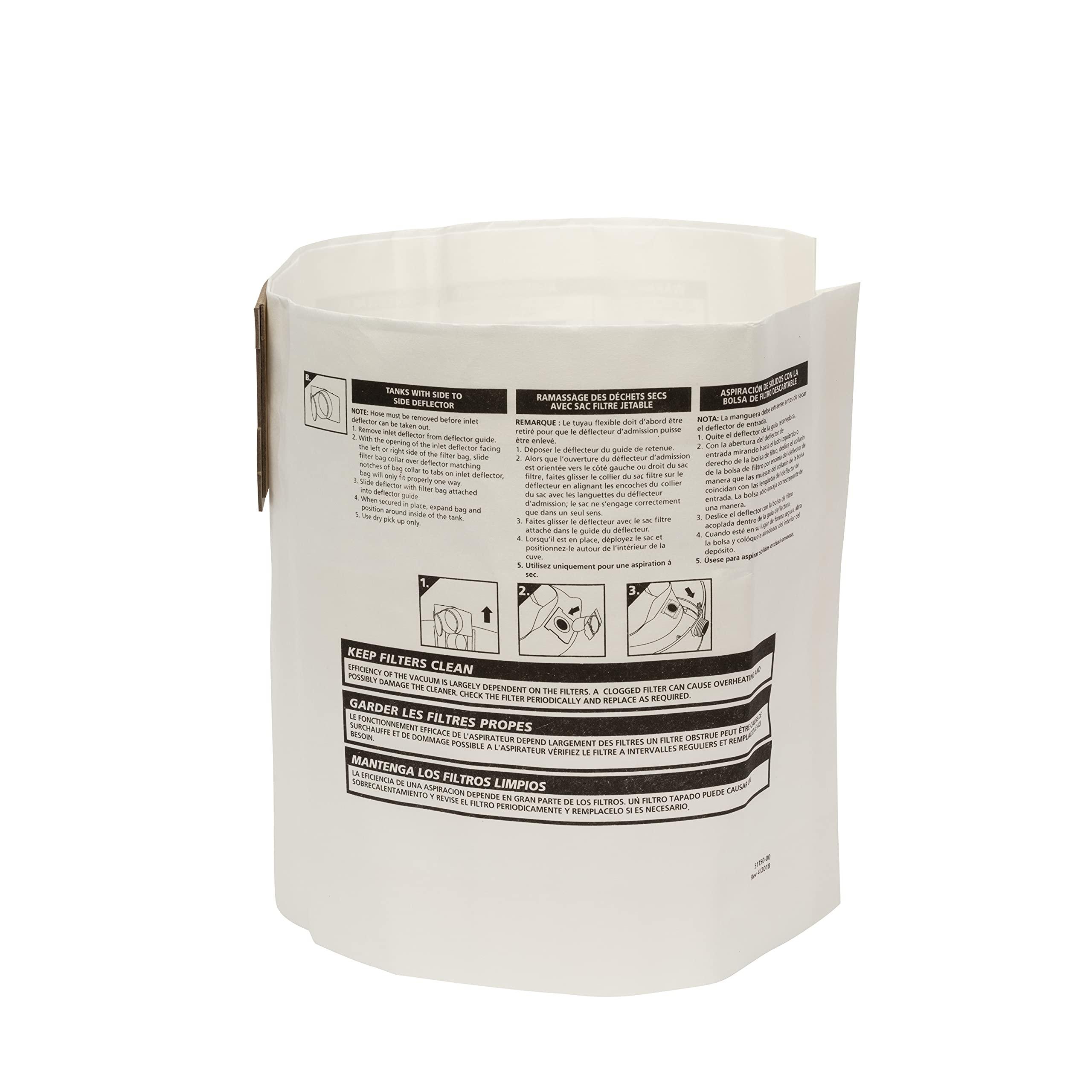 Shop-Vac Shop-Vac 9066133 Disposable Filter Bags, Fits 5-8 Gallon Vacs, For Dry Pick-Up Only, White Paper, (3-Pack)