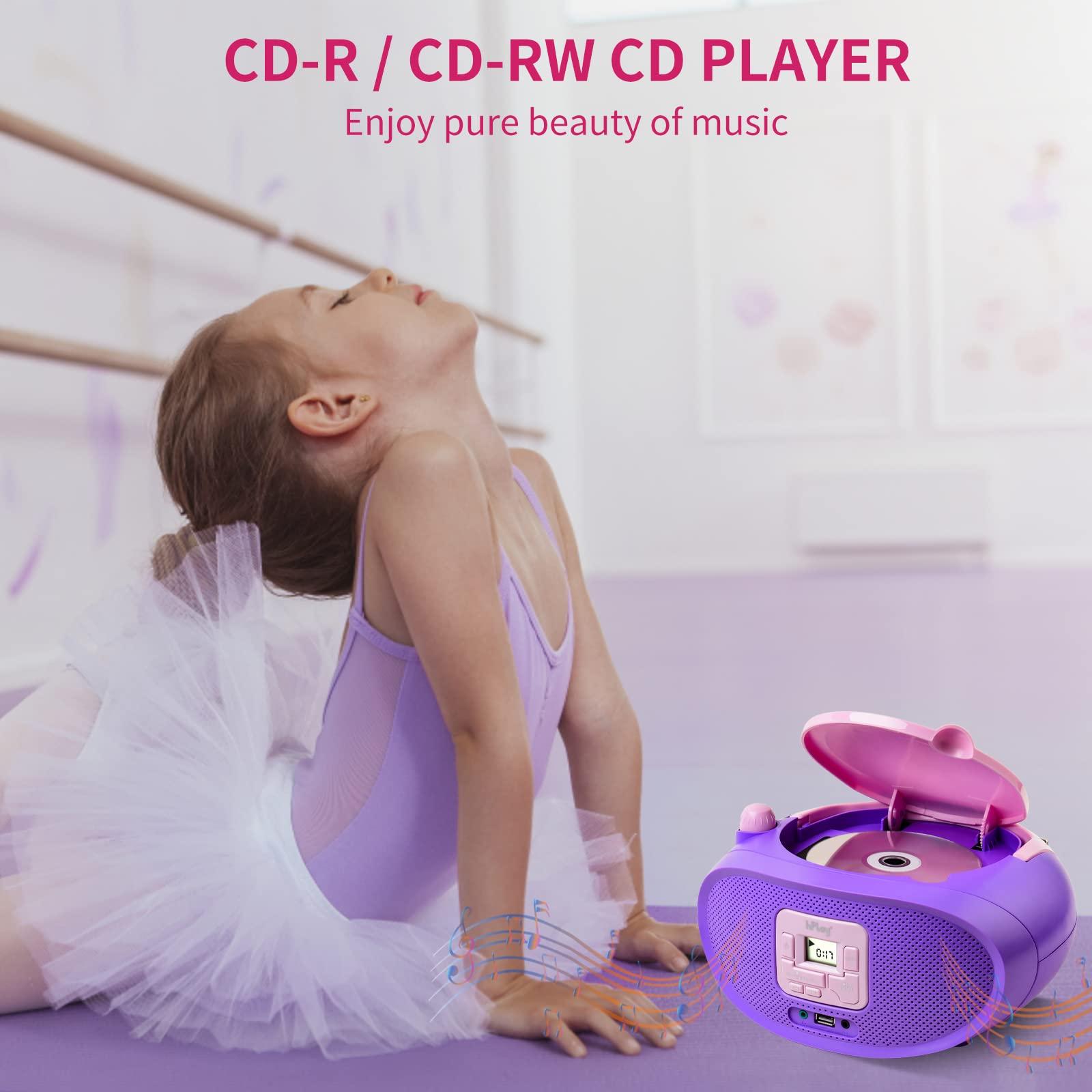 hPlay hPlay Gummy GC04B Portable CD Player Boombox with Digital Tunning FM Stereo Radio Kids CD Player Bluetooth USB LCD Display, Front Aux-in Port & Headphone Jack, Supported AC or Battery Powered- Violet