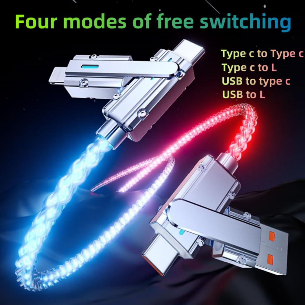 SWLIFL Light Up USB C Charge Cable 2 Pack 3.3ft Braided RGB Colorful Gradual USB C to C,4 in 1 USB Charging Cable with EVA Case LED USB A to Type C Cables,for Phone16 15 14 13 12,Samsung S24-S21
