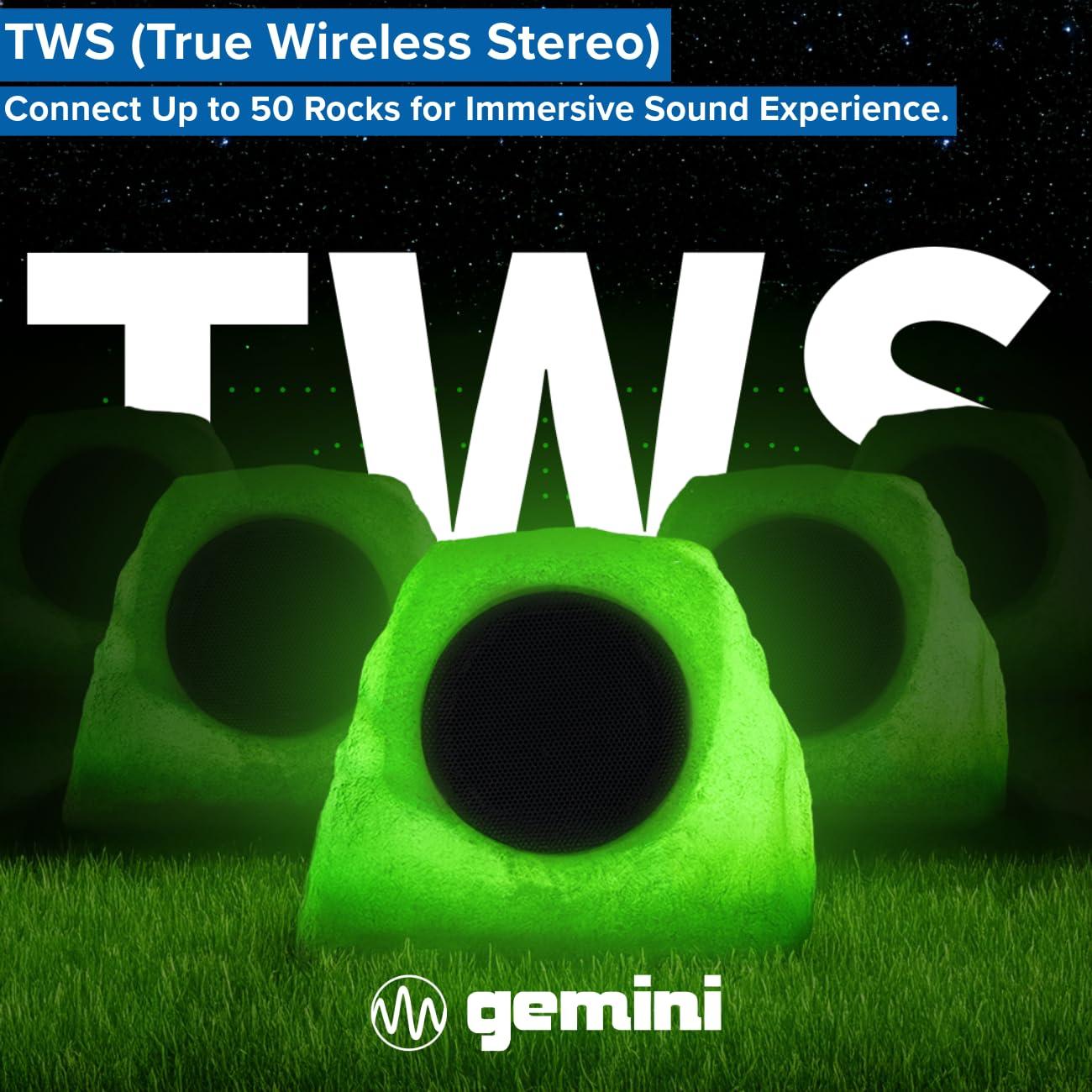 Gemini Sound Gemini Sound GHRK-500LTMS-PR: Portable Solar-Powered Bluetooth Rock Speakers Pair with Multi-Link, Weather-Resistant Design for Outdoor Entertainment, Wireless Connectivity, and Ambient LED Lighting