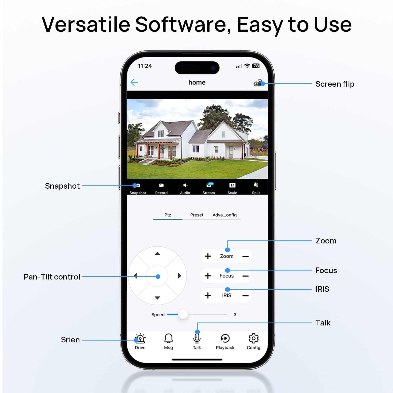 VIKYLIN 6MP IP PoE PTZ Camera Outdoor with Pan/Tilt 3X Optical Zoom,2.8-8mm Motorized Lens,98ft IR Night Vision, Built-in Mic, Human/Vehicle Detection,IP66&IK10, Blue Iris, NDAA Compliant Dome Mini PTZ Camera