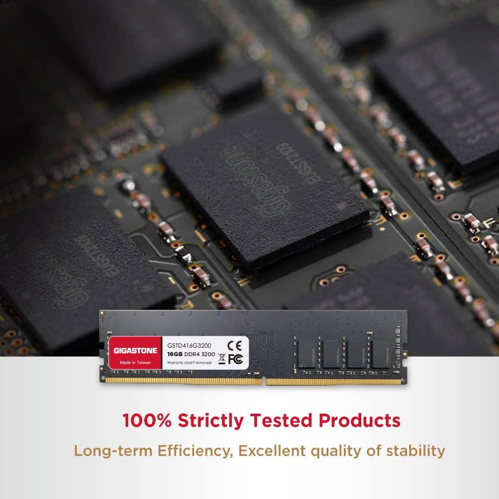 Gigastone DDR4 RAM GIGASTONE 16GB DDR4 3200MHz (2933MHz or 2666MHz) PC4-25600 (PC4-23400, 21300) CL22 1.2V UDIMM 288 Pin Unbuffered Non ECC High Performance PC Desktop Memory Upgrade