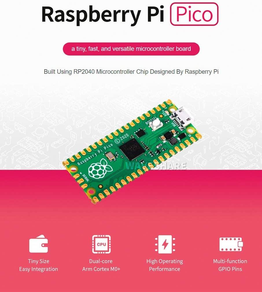 Adeept Adeept Raspberry Pi Pico with Pre-Soldered Header and USB Cable, Microcontroller Mini Development Board, Based on Raspberry Pi RP2040 Chip, Dual-Core ARM Cortex M0+ Processor