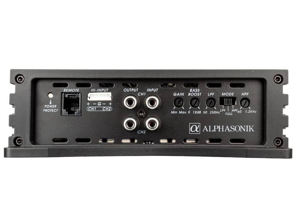 Alphasonik Alphasonik NA1000.2 Neuron Series 1000 Watts Max 2-Channel Car Amp with 4-Way Protection Circuitry Multi-Channel Bridgeable Class A/B Amplifier Low & High Level Inputs (Remote Bass Knob Included)