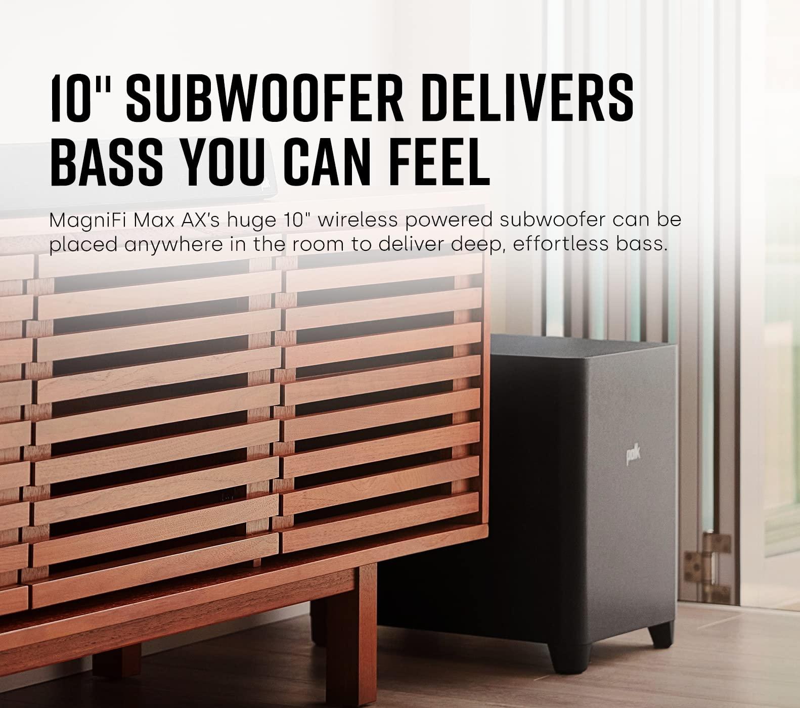 Polk Audio Polk MagniFi Max AX 5.1.2 Channel Sound Bar with 10\" Wireless Subwoofer, Dolby Atmos and DTS:X Certified, Polk\'s Patented VoiceAdjust & SDA Technologies, Easy Setup, Black