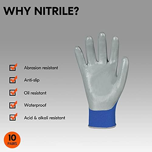 Vgo... Vgo 10-Pairs Safety Work Gloves, Gardening Gloves, Non-slip Nitrile coating, Dipping Gloves (Size S, Blue, NT2110)