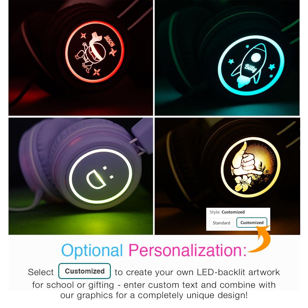 MEE audio MEE audio KidJamz KJ55 Safe Listening USB-C Headphones for Children with Multicolor LED Lights, Volume Limiter, & Microphone; On-Ear Wired Kids Headset for iPhone 16, iPad, & USB Type C Devices (Mint)