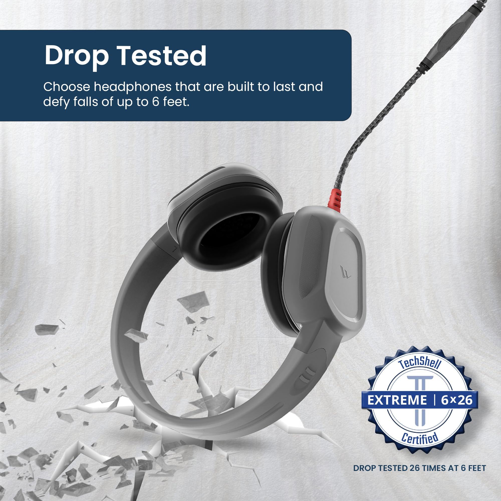 Brenthaven Brenthaven Wired Headphones with Mic | 3.5 mm Jack On-Ear Rugged 2 Adjustable Headphones with Long Tangle Free Cord - Lightweight Durable & Drop Tested School Supplies for Kids & K-12 Students - Gray