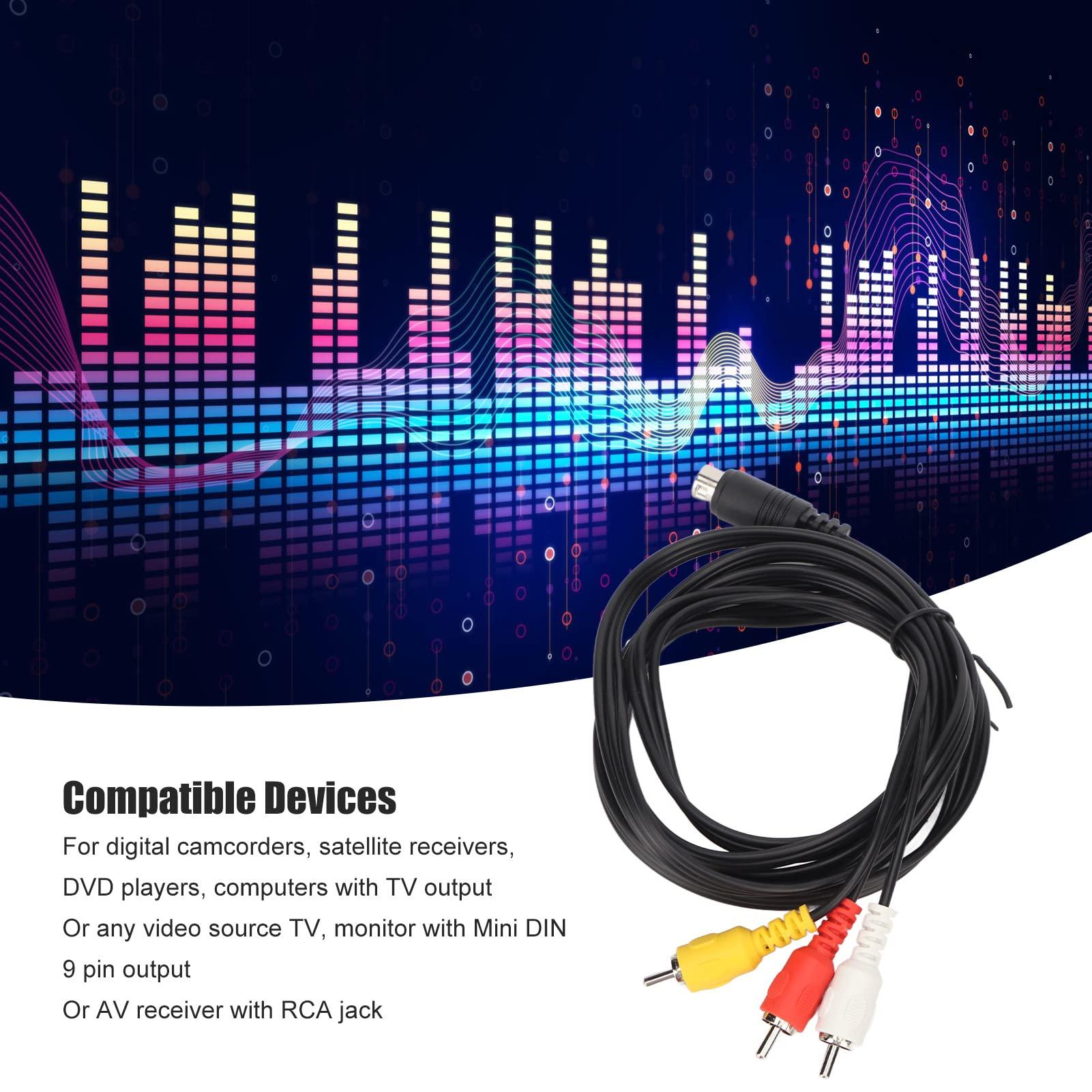 GOWENIC GOWENIC 3 Plug to 9 Pin Mini DIN Plug Extension Cable, 9 Pin DIN Male to 3 Male Video Extender Cable Adapter for DVD, TV, HDTV, VCR s, CD Players, PC Laptop, 5.9ft 1.8M