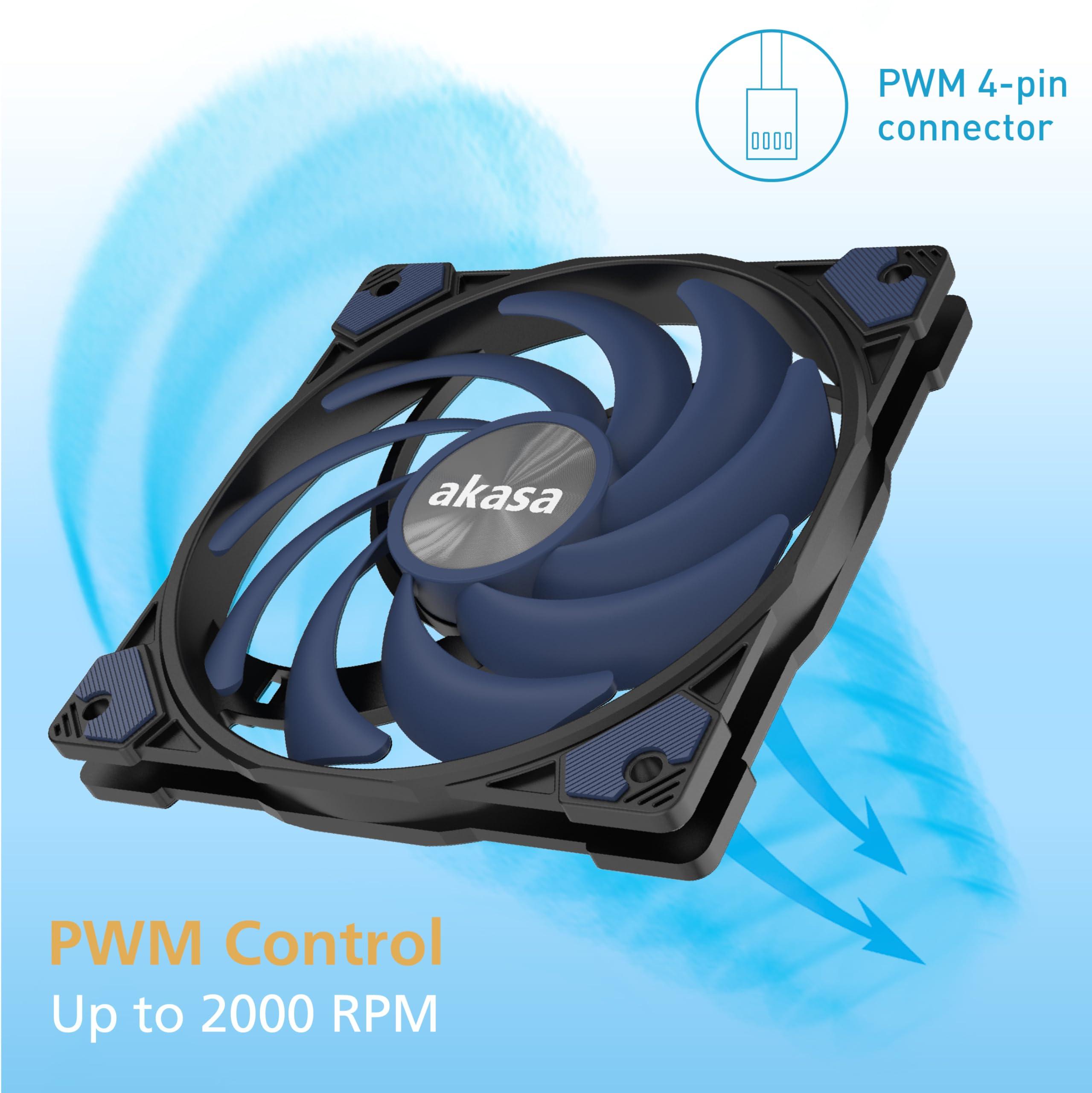 Akasa Akasa Alucia XS12, 120mm PWM Case Fan, High Performance Cooling Fan, 4 Pin, 120 x 15mm Sizing Slim Low-Noice, Up to 2000 RPM & 41.59 CFM, Blue, AK-FN122-BL