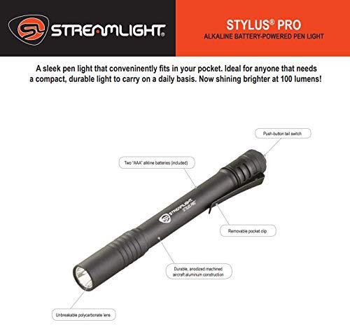 Streamlight Streamlight 66118 Stylus Pro 100-Lumen Penlight with 2 AAA Alkaline Batteries, Black