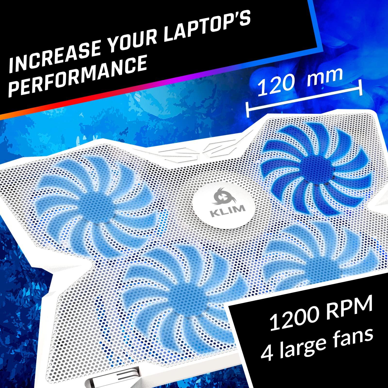 KLIM KLIM Wind Laptop Cooling Pad - More Than 500 000 Units Sold - New - The Most Powerful Rapid Action Cooling Fan - Laptop Stand with 4 Cooling Fans at 1200 RPM - USB Fan - PS5 PS4 - Full White