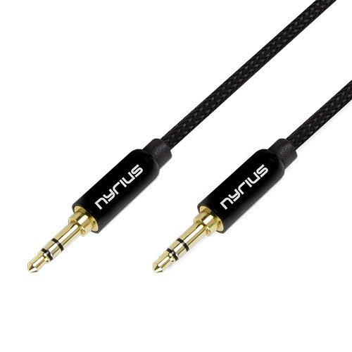 Nyrius Nyrius Premium Grade 3.5mm Auxiliary Audio Cable (3 Feet) with Tangle Free Braided Protective Shielding & Gold Plated Step Down Connector for Smartphones, Tablets, Home Stereo, Car Audio (AC03).