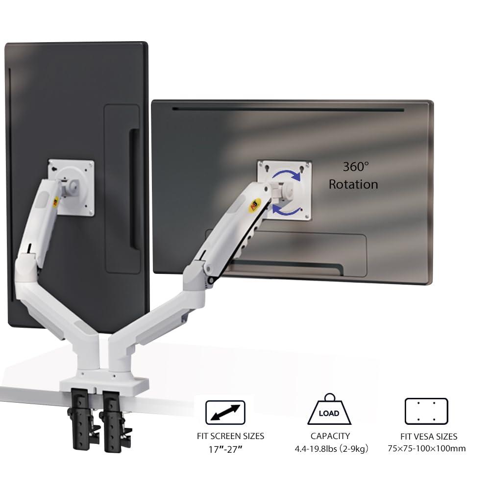 NB North Bayou NB North Bayou Dual Monitor Desk Mount Stand Full Motion Swivel Computer Monitor Arm for Two Screens 17-27 Inch with 4.4~19.8lbs Load Capacity for Each Display F160-W