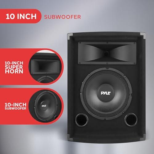 Pyle PylePro Portable Cabinet PA Speaker System - 500Watt Outdoor Sound System Vehicle Stereo Speakers w/ 10\" Woofer, 1.5\" Kapton VC, Dual Tweeters, 4\"x10\" Super Horn Midrange, Crossover Network - PADH1079