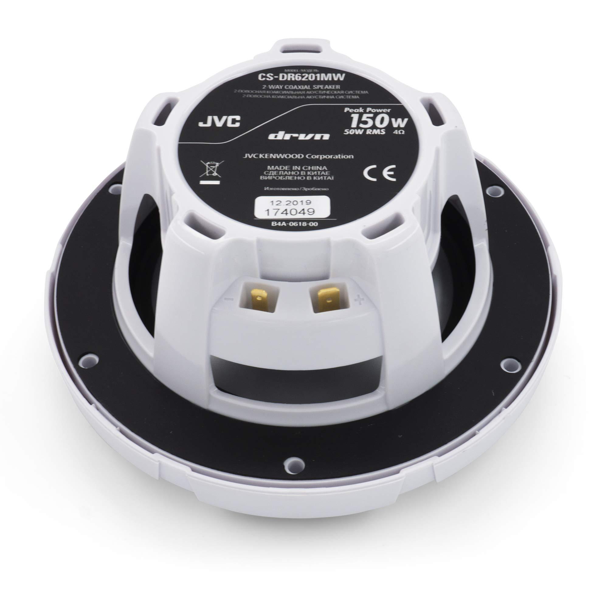 JVC JVC CS-DR6200M Marine 6.5" 2-Way Coaxial Speaker - Set of 2 (White) featuring Water Resistant Woofers / UV Resistant Grilles / Max Power 150W