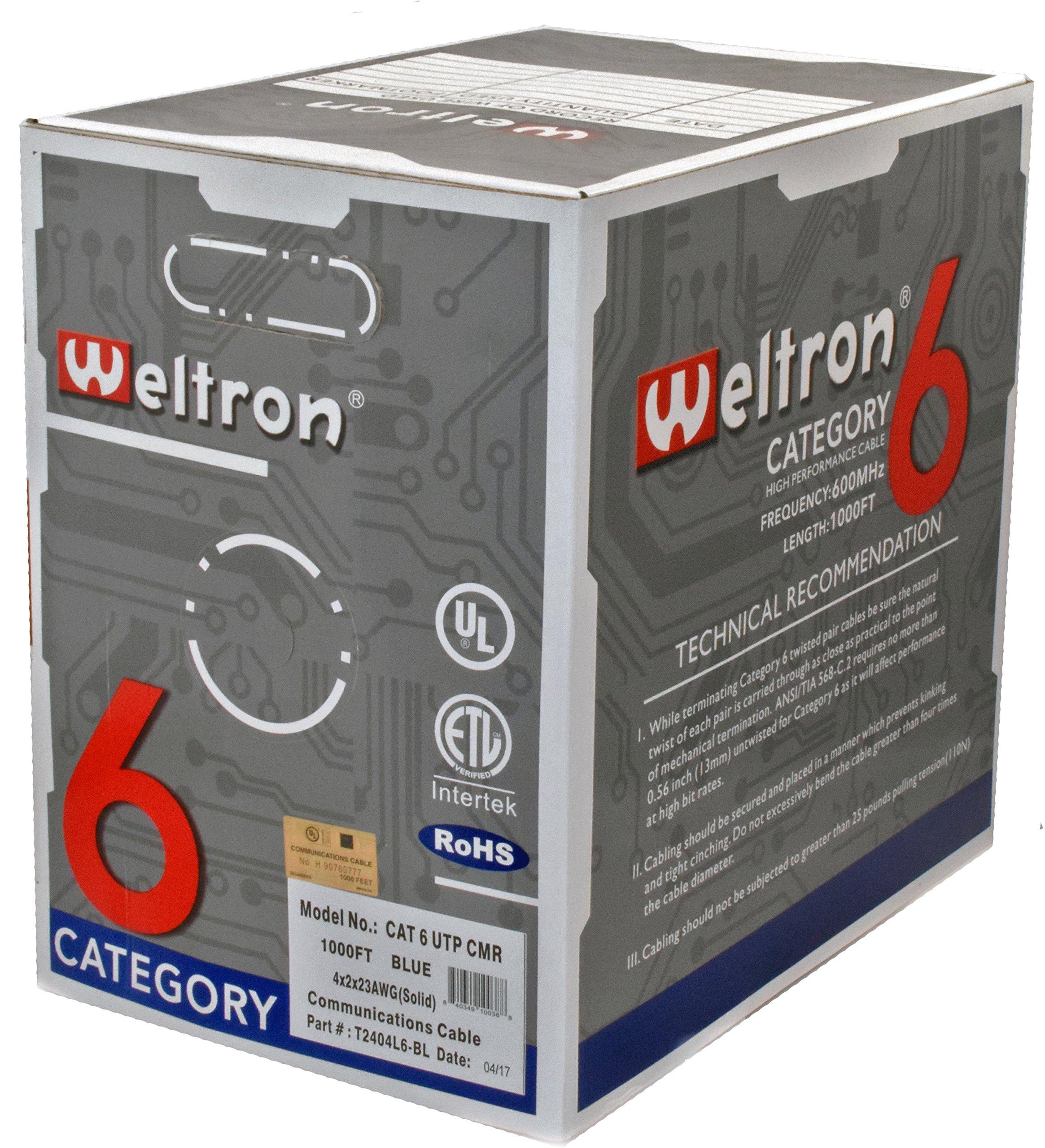 WELTRON Weltron T2404L6-GN 1000' Green Cat6 600Mhz Solid Utp Cmr Copper