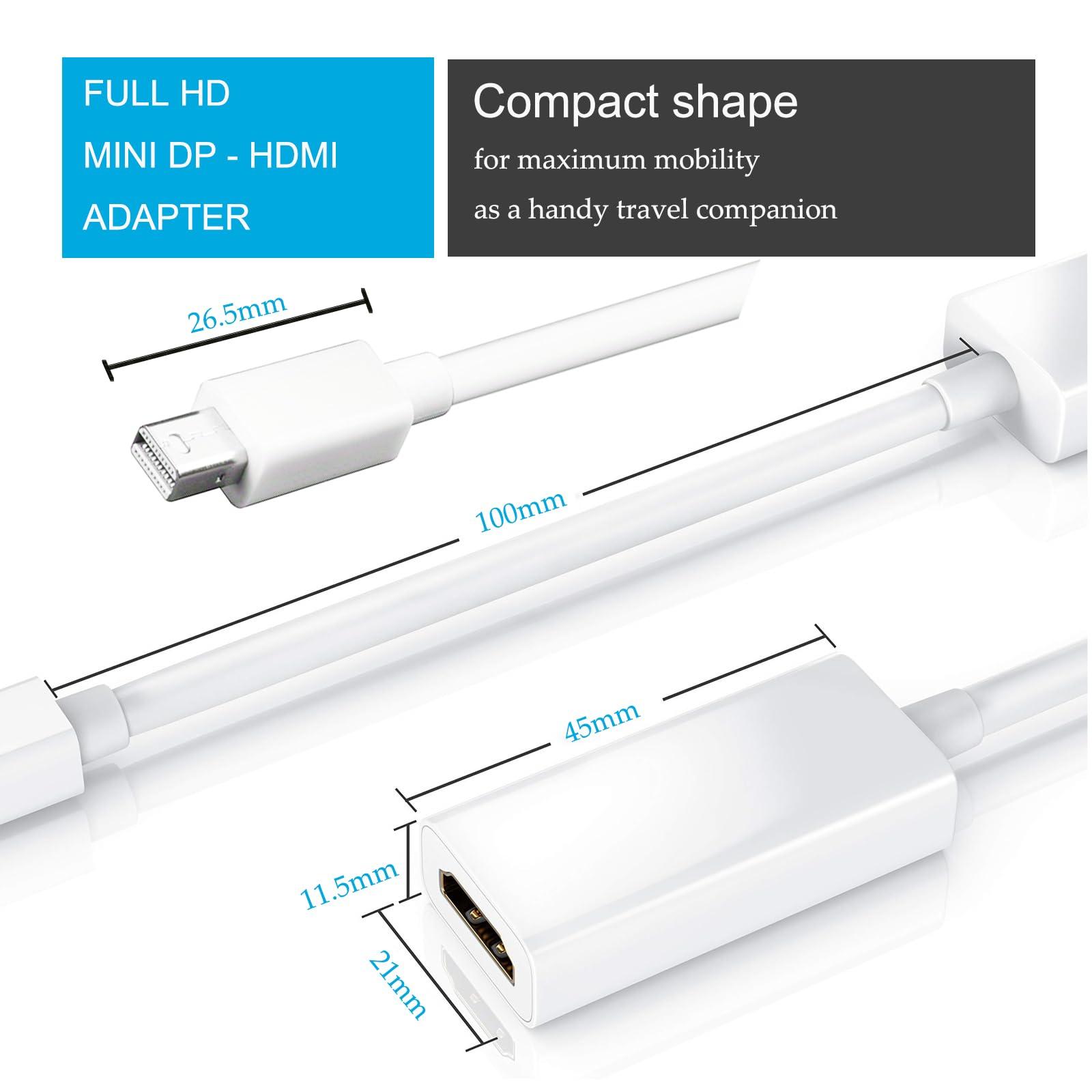 elytronic elytronic Mini DisplayPort to HDMI Adapter, 4K 30Hz Thunderbolt 2.0 Mini DP to HDMI Adapter Cable Compatible with Monitor, Projector (1)