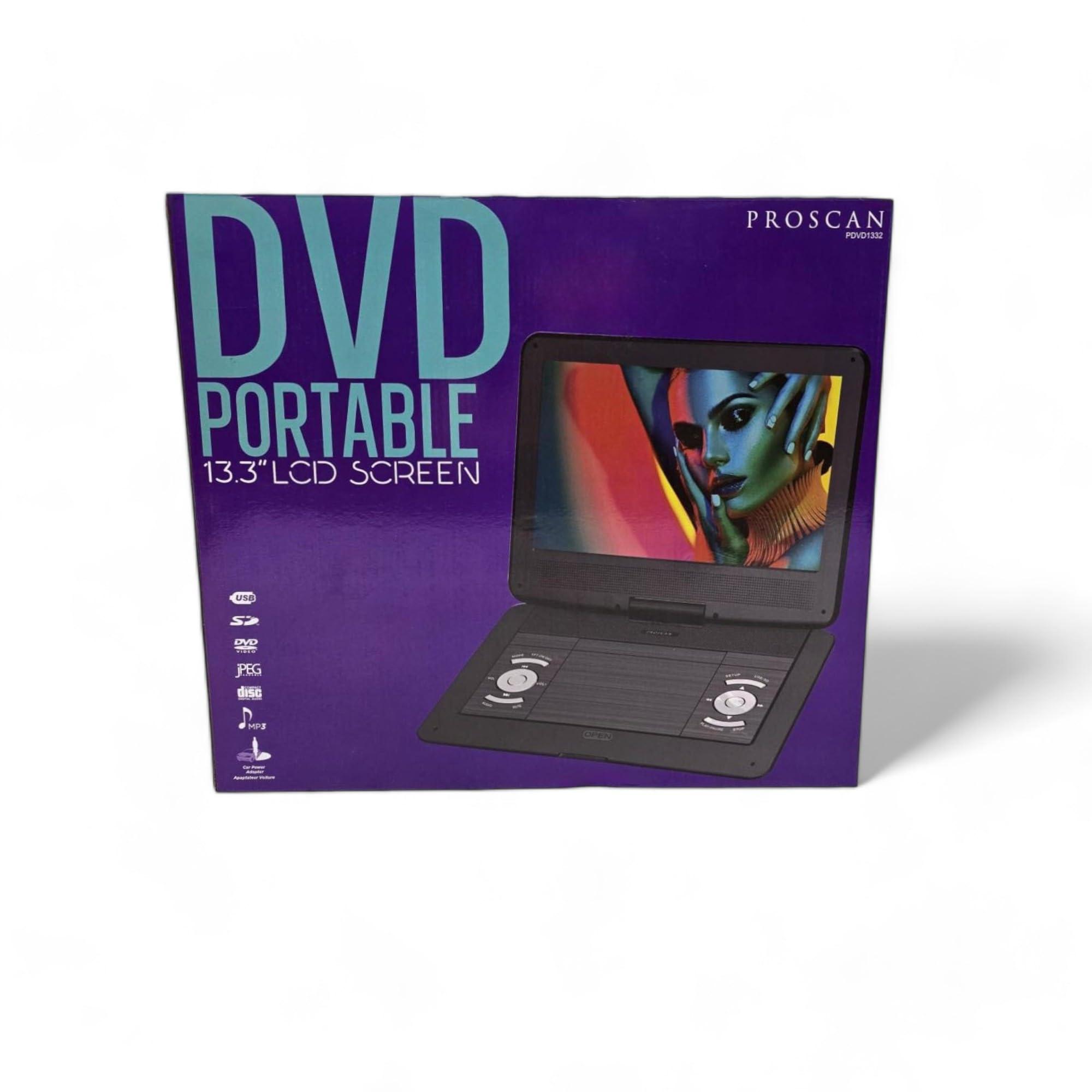 PROSCAN Proscan 13.3" Portable DVD Player Black with Remote control, DVD,DVDR/RW,CDR/RW, supports MP3, JPEG, for Car or Travelling - PDVD1332 (Renewed)