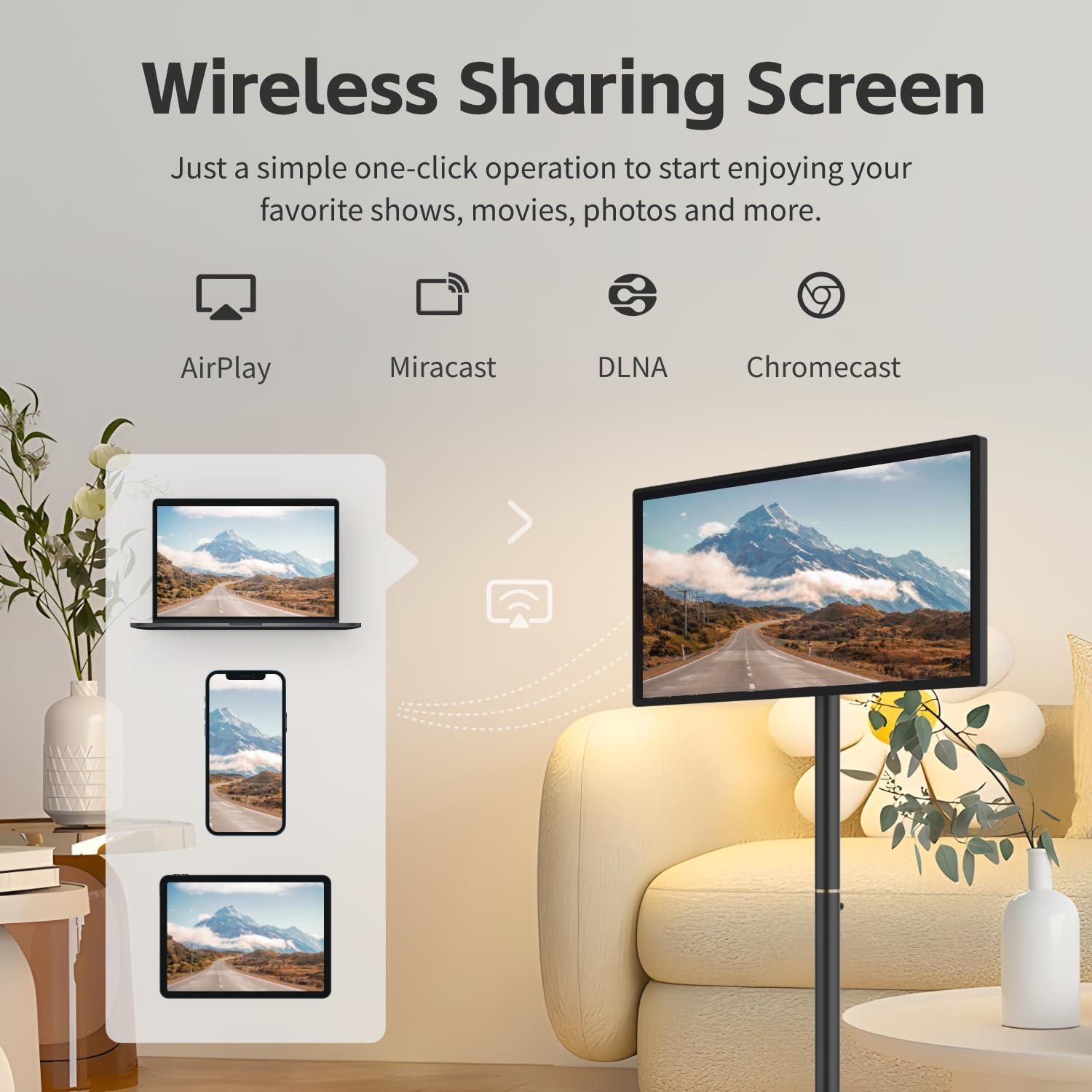 BFSign 32 Inch Portable TV on Wheels, 8G RAM +128GB, 8-core Qualcomm CPU Rolling TV with 19201080 Touch Screen, 4K Camera, Built-in 9000mAh Battery, Android 13 OS,Full Swivel Rotation