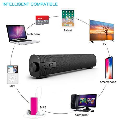 BenqBot Portable Soundbar for TV/PC, Outdoor/Indoor Wired & Wireless Bluetooth 5.0 Speaker with Remote Control and Coax Cable, 2X5W Mini Home Theater Sound bar with Built-in Subwoofers for Projector (Updated)