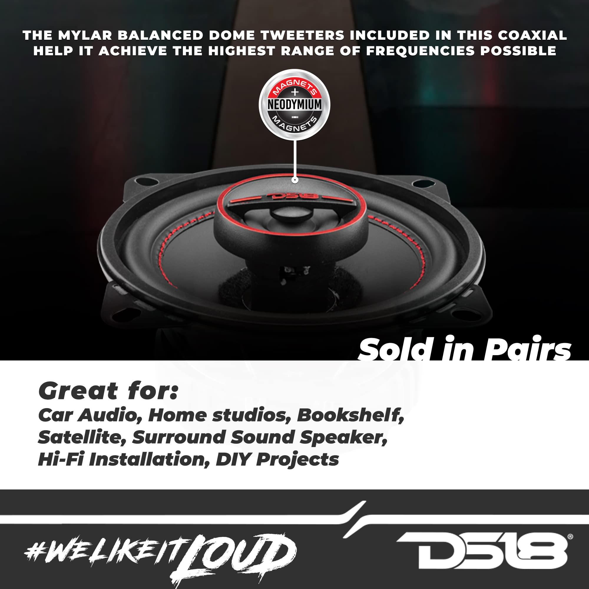 DS18 DS18 G4Xi GEN-X 4\" 2-Way Coaxial Speakers 120 Watts Max Power 4-Ohm with Mylar Balanced Dome Tweeters - Full Range Car Replacement Speaker - Grill Included - 2 Speakers