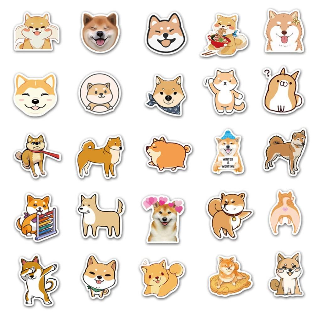 WLJIAO Dog Stickers Decals for Laptops,50 Pcs Cute Funny Fancy Shiba Inu Akita Dogs Waterproof Vinyl Sticker,Water Bottle Phone Skateboard Stickers for Kids,Teens,Adults
